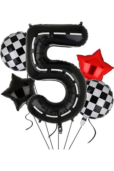 Partifabrik Racing Themed 5 Year Old Balloon Set