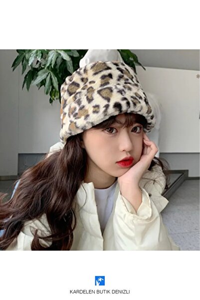 Kardelen Butik Denizli Μικρό καπέλο ψαρά με στάμπα λεοπάρ