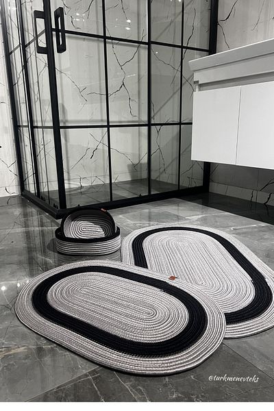 Türkmen Ev Tekstil Σετ μπάνιου από γιούτα Wicker, Σετ χαλάκι μπάνιου, Καλάθι μπάνιου, Χαλάκι πόρτας, σετ καλαθιού, διακόσμηση