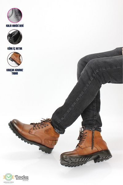 DOCKA Men's Genuine Leather Fur Lined Classic Style Casual Boots