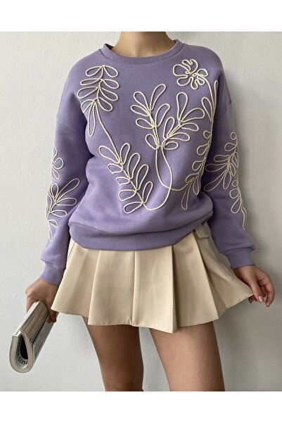 minaaise Λιλά Κεντημένο Κοντό Φούτερ 26071