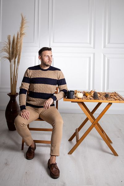 Sarar Pulover tricotat cu decolteu O, albastru bleumarin, tricotaj Camel