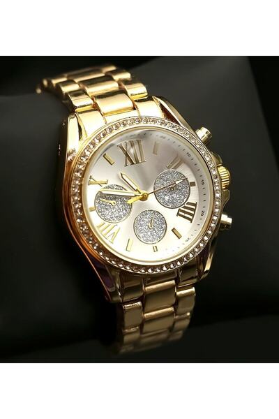 İSTLİV ساعة يد تناظرية بلونين مرصعة بحجر الزركون