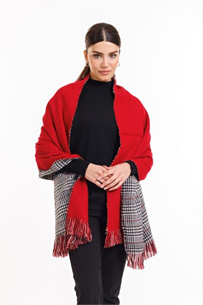 GMZBOX Double Sided Red Color Plaid Woolen Shoulder Shawl 70x190cm Connectabl...