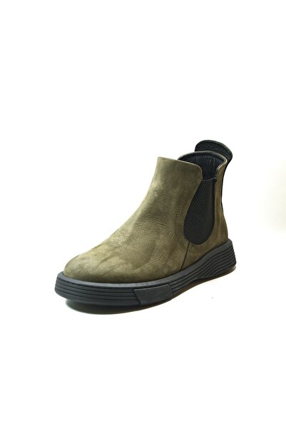 Onlo Ayakkabı ER.223 Hakiki Deri Nubuk Haki Lastikli Erkek Casual Bot Özel Numara