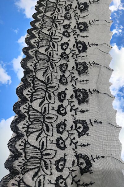 DUAYEN tül üzeri işleme siyah lale desen 1 metre