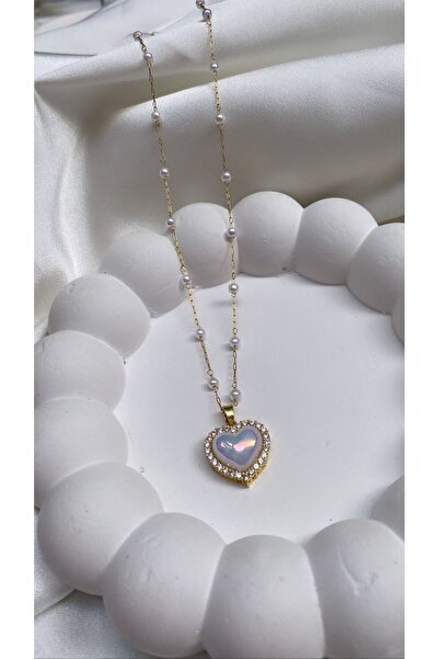 Accessories قلادة ذهبية اللون على شكل قلب من الفولاذ مع اللؤلؤ