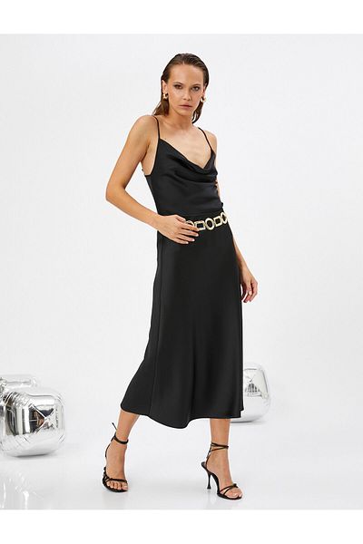 Koton Abendkleid, Satinbluse, dünne Träger, Rüschenhals