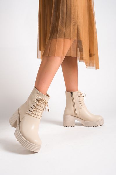 SEEM & BE Γυναικείες μπότες με χοντρό τακούνι Amy Lace-Up με φερμουάρ