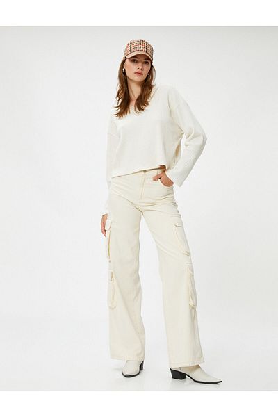 Koton V-Neck Sweater with Stripe Detail
