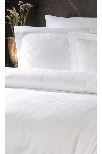 DenizliHomeTex Set cuvertură dublă din satin de bumbac Ecosse Stripe-alb (6 bucăți)