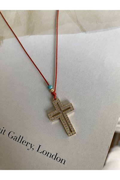 ATELİERGONCA ALTIN KAPLAMA ZİRKON TAŞLI MİNİMAL HAÇ KOLYE