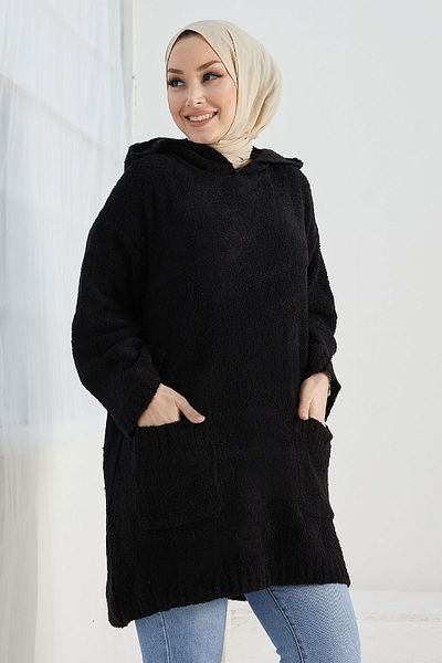 InStyle Aselya Plüschpullover mit Kapuze – Schwarz