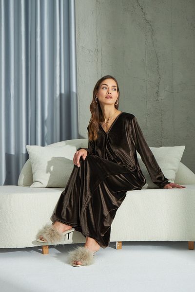 Sevim 15380 SLIT VELVET LONG DRESS