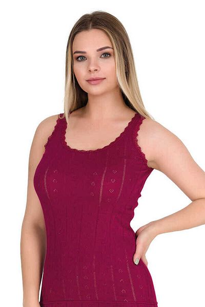 Berrak Heart Patterned Collar Lace Thick Strap Cherry Color Undershirt