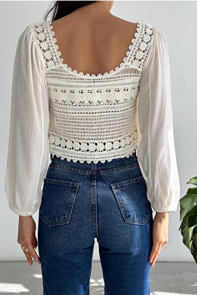 FEMELLE Γυναικεία Πλεκτή Πλεκτή Κοντή Μπλούζα