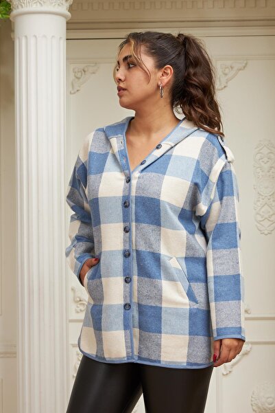 RMG Ekose Büyük Beden Cepli Mavi Gömlek