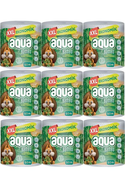 Aqua Paper Towel 3 Layer Jumbo Pack XXL Bamboo (Set of 9) 450 Meters (9PK*50MT)