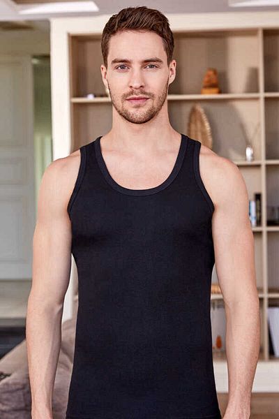 Berrak 100% Cotton Ribbed Black Men's Undershirt 3 Pieces