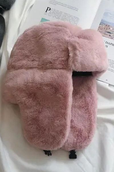 BAHELS Απαλό ροζ βελούδινο καπέλο πιλότου Beanie με κλιπ αυτιών