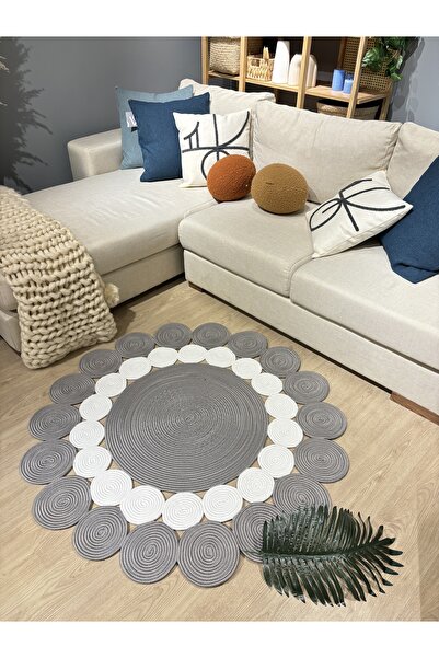 MaVaux Hasır Jüt Çiçek Desenli Kilim Halı