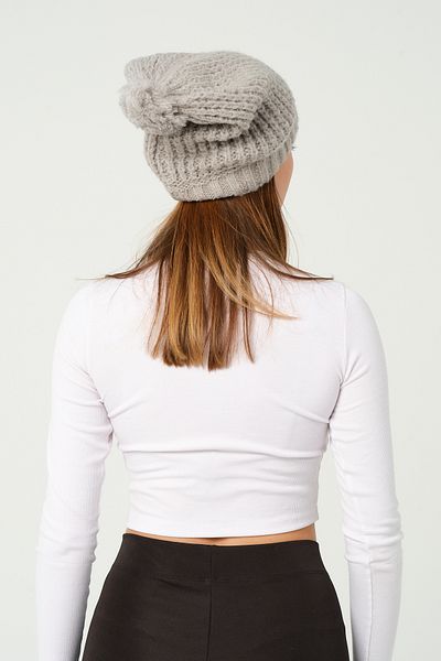 vawensea Women's Plain Color Pompom Knitted Soft Beret Gray