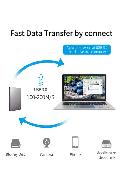 Coverzone Type C to Micro B 3.0 Kablo 1 Metre Siyah Renk Veri Aktarım Kablosu Micro B Harici Harddisk Kablosu