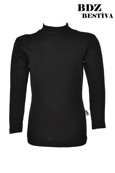 my doğa store Pack of 3 Unisex Cotton Lined Half Turtleneck Black Children's Bodysuit