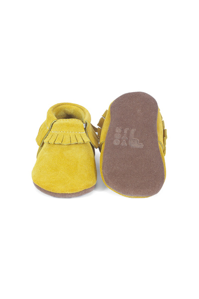 YoYo Junior Genuine Leather Mustard Suede Tassel Detailed Baby Booties