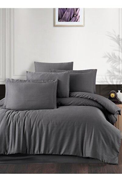 DenizliHomeTex طقم غطاء لحاف مزدوج من الساتان القطني المخطط Ecosse-Antresit (...