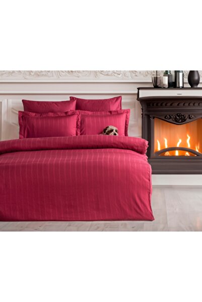 DenizliHomeTex Set cuvertură dublă din satin de bumbac Ecosse Stripe - Prune ...