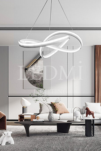 Ledmi Lighting Yüksek Aydınlatmalı Kalın Kasa Gezegen Model Beyaz Led Avize, 3 Renk Aydınlatma, Salon Avizesi