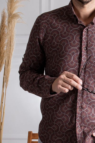 Sarar Cămașă roșie Claret slim Fit cu model mozaic cu nasturi cu rever