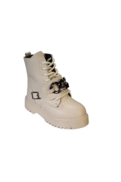 Yaz Kış Ayakkabı YAZKIŞ Kız Çocuk Siyah Krem Kalın Taban Fermuarlı Bağcıklı S...