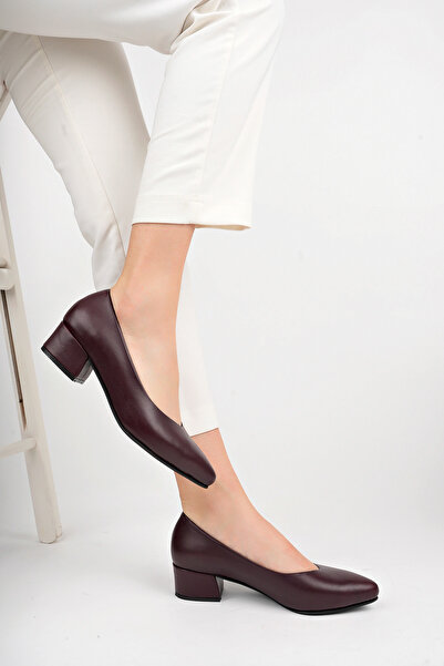 Deripabuc Genuine Leather Claret Red Women's Heeled Leather Shoes Shn-0801