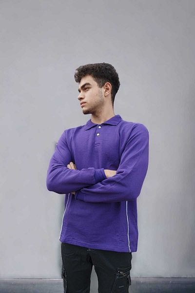 Aka Purple Color Polo Collar Sweat