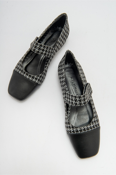 Niloshka TOWN Black Houndstooth Velcro Casual Ballet Shoes