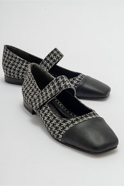 Niloshka TOWN Black Houndstooth Velcro Casual Ballet Shoes