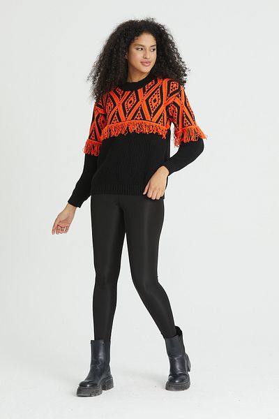 Nopen Knitwear Pulover de damă cu model negru portocaliu