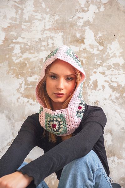 The Carmiti Hand Knitted Crochet Pink Balaclava