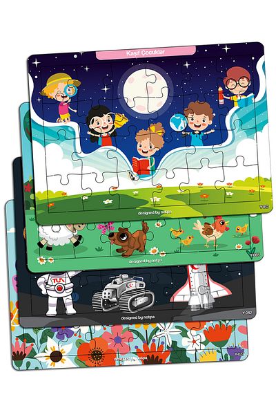 kutuTR Notpa Kids 24 Pieces Educational and Educational Wooden Colorful Puzzle Set of 6