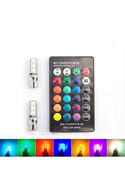 Sm Motors Kumandalı Çakarlı T10 Araç Park Ampulü 18 Led Rgb Park Stop Çakar Lamba Ampül