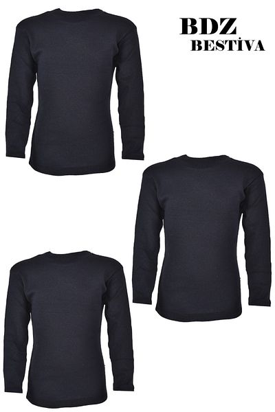 my doğa store Pack of 3 Unisex Cotton Lined Half Turtleneck Navy Blue Children's Bodysuit