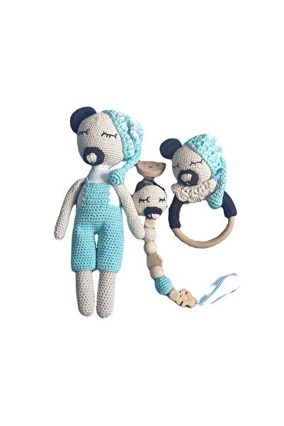 NesliWorld Amigurumi ahşap diş kaşıyıcı,emzik tutucu ve ayıcık oyuncak el örg...