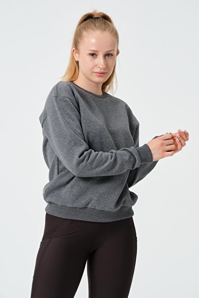DOFİ Women's Gray Crew Neck Recycle Raised Sweatshirt