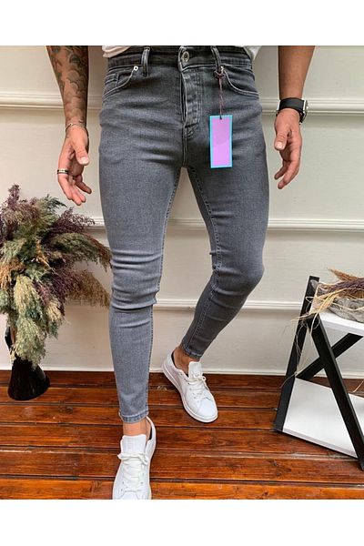 çerme Ανδρικό τζιν παντελόνι ίσιο σκούρο γκρι Slim Fit Lycra