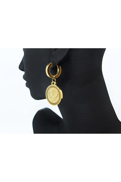 RAHAN TAKI Gold Tuğra Pattern Embroidered Earrings - Stainless Steel, 316L Steel