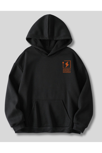 RABTEKS Siyah Energy Baskılı Kanguru Cepli Kapüşonlu Sweatshirt Hoodie