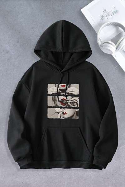 Ciel Lune Unisex Γυναικείο Ανδρικό Μοντέλο Καπνιστών Χειλιών Oversize Φούτερ ...