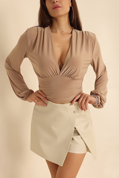 Renklidüşlerorg BEJ SENDY KUMAŞ BLUZ